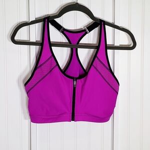 Champion Sports Bra Racerbk Hot Pink Fuschia W/Black Trim & Zipper EUC XS